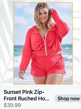 VENUS Bright Coral Zip-Front Hoodie